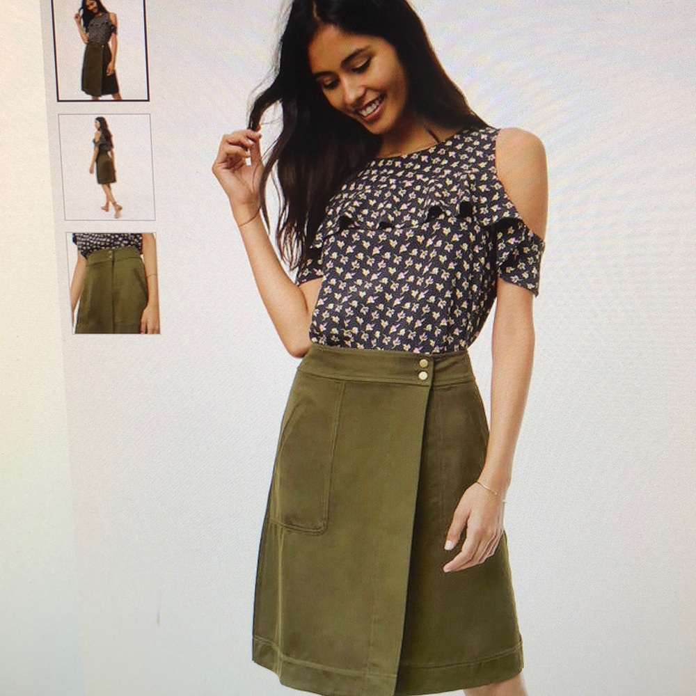 NWT Loft 12p army green 100% rayon wrap skirt